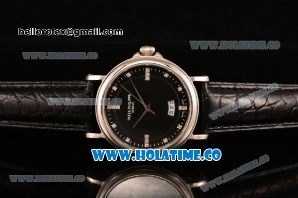 Patek Philippe Calatrava Miyota Quartz Steel Case with Black Dial and Diamonds Markers - Click Image to Close